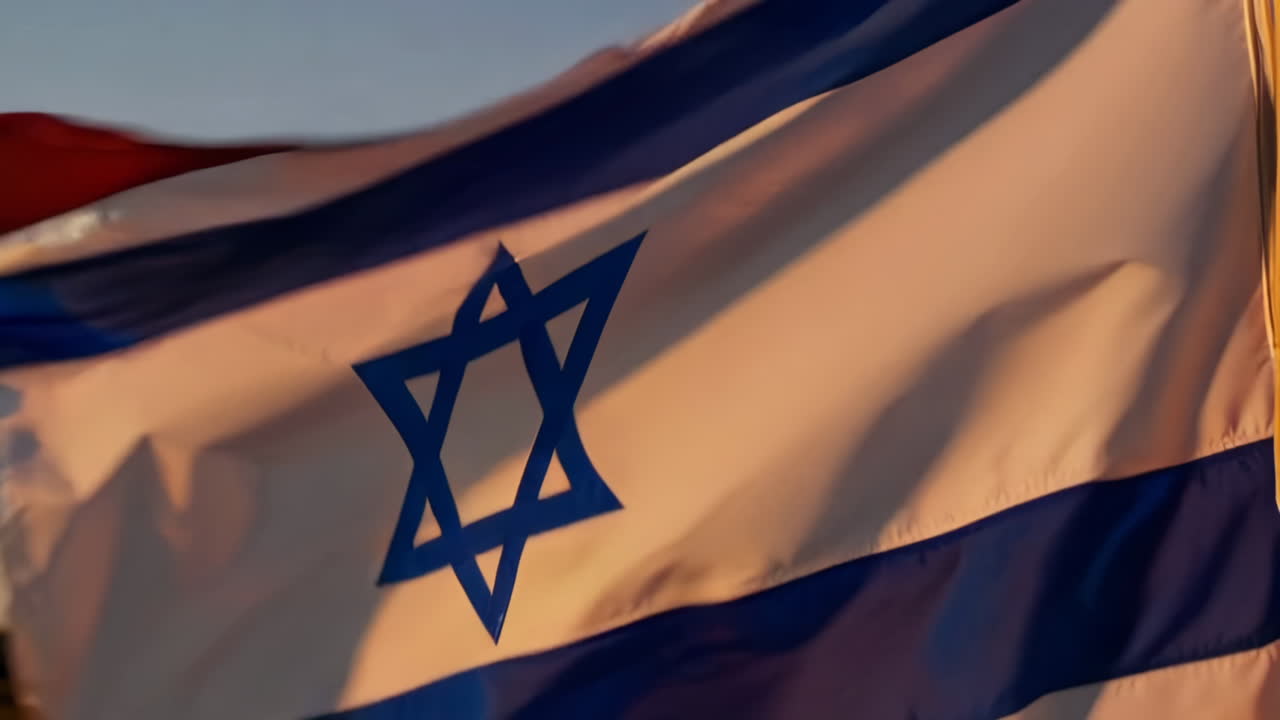 Bandiera israeliana al tramonto.