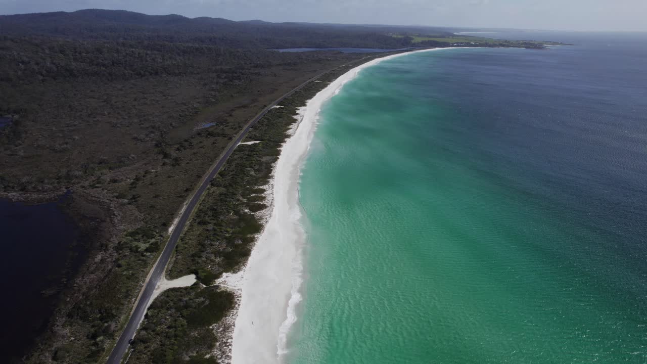 Taylors Beach, Turquoise Seascape In Tasmania, Australia - Aerial Drone Shot