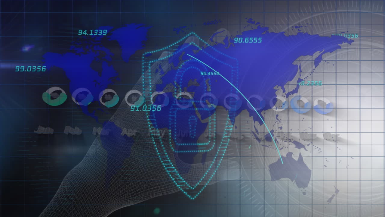 анимация замка безопасности над сеткой на сером фоне