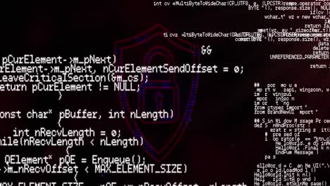 animation of data processing on black space with digital padlock