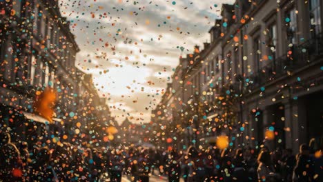 a vibrant celebration filled with colorful confetti and joyful faces, capturing the essence of togetherness on a beautiful day