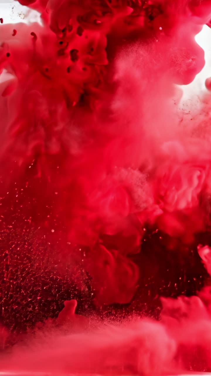 A red cloud of smoke is blowing in the wind. The smoke is red and white, and it looks like it's coming from a fire. Scene is intense and dramatic