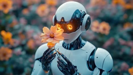robot holding a flower