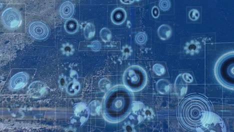 animación del procesamiento de datos con escaneo de alcance sobre el paisaje