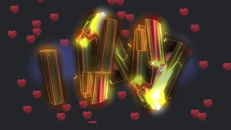 animación de cristales sobre corazones flotando