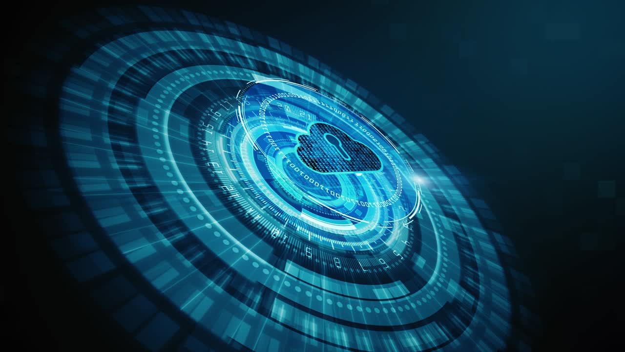 HUD e Cloud Computing Digitale per la Sicurezza Informatica, Protezione delle Reti di Dati Digitali, Concetto di Sfondo di Rete Tecnologica Futura