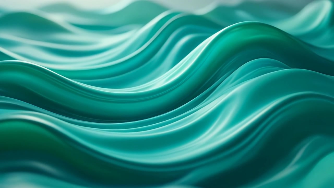 Abstract Teal Liquid Waves Flowing in Smooth Motion