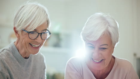 tablet, high five and senior woman friends