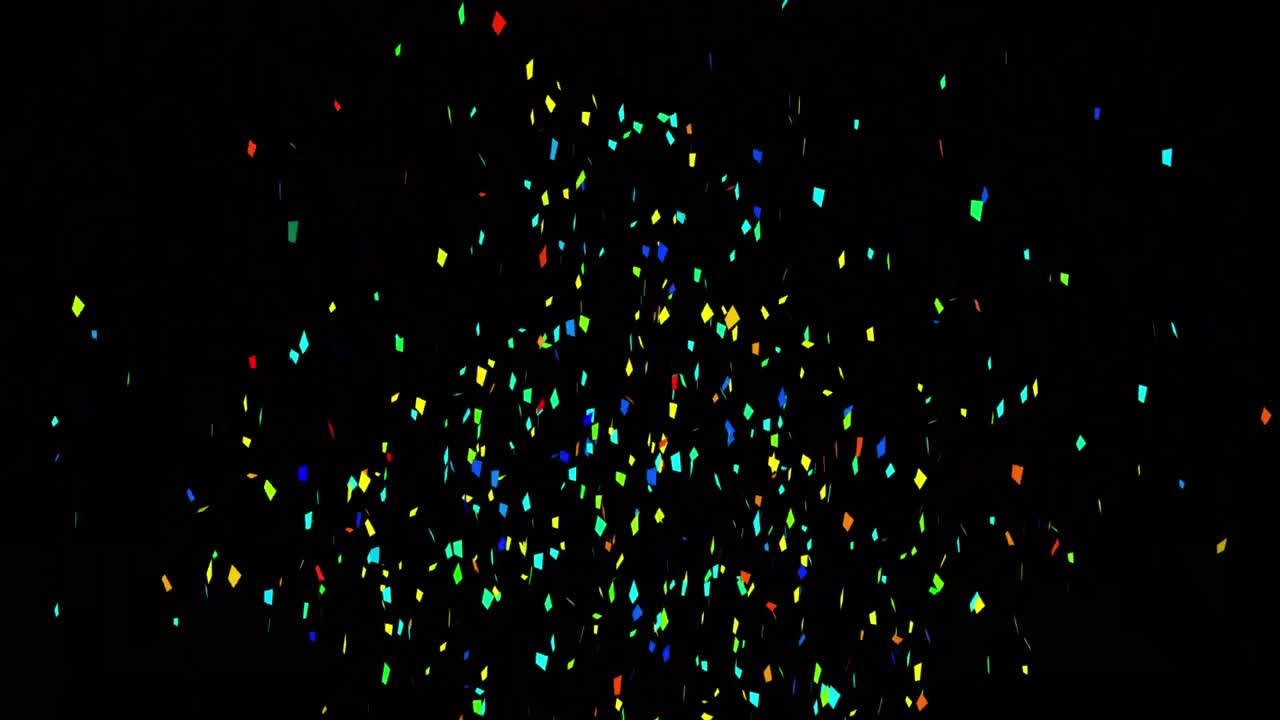 검은 바탕 위에 떨어지는 다채로운 콘페티의 애니메이션