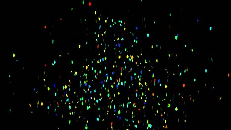 Animation-of-multi-coloured-confetti-falling-over-black-background