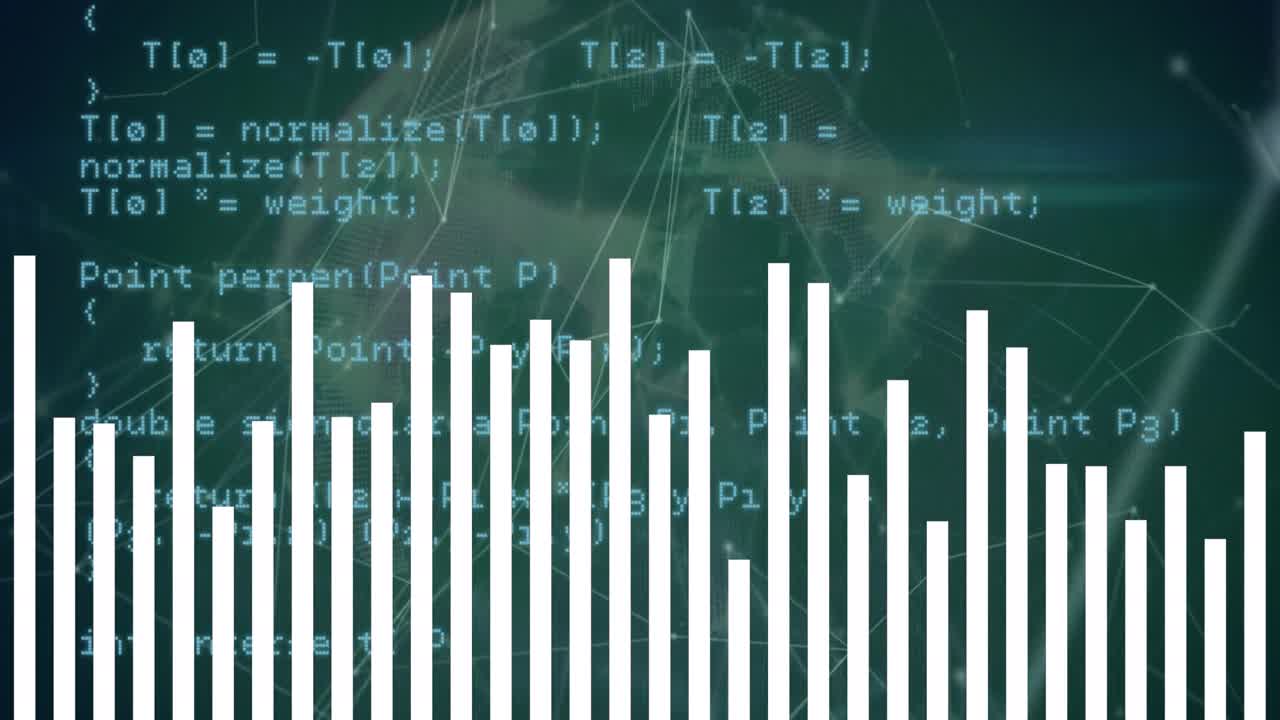Animation of statistical data processing over plexus networks against green background