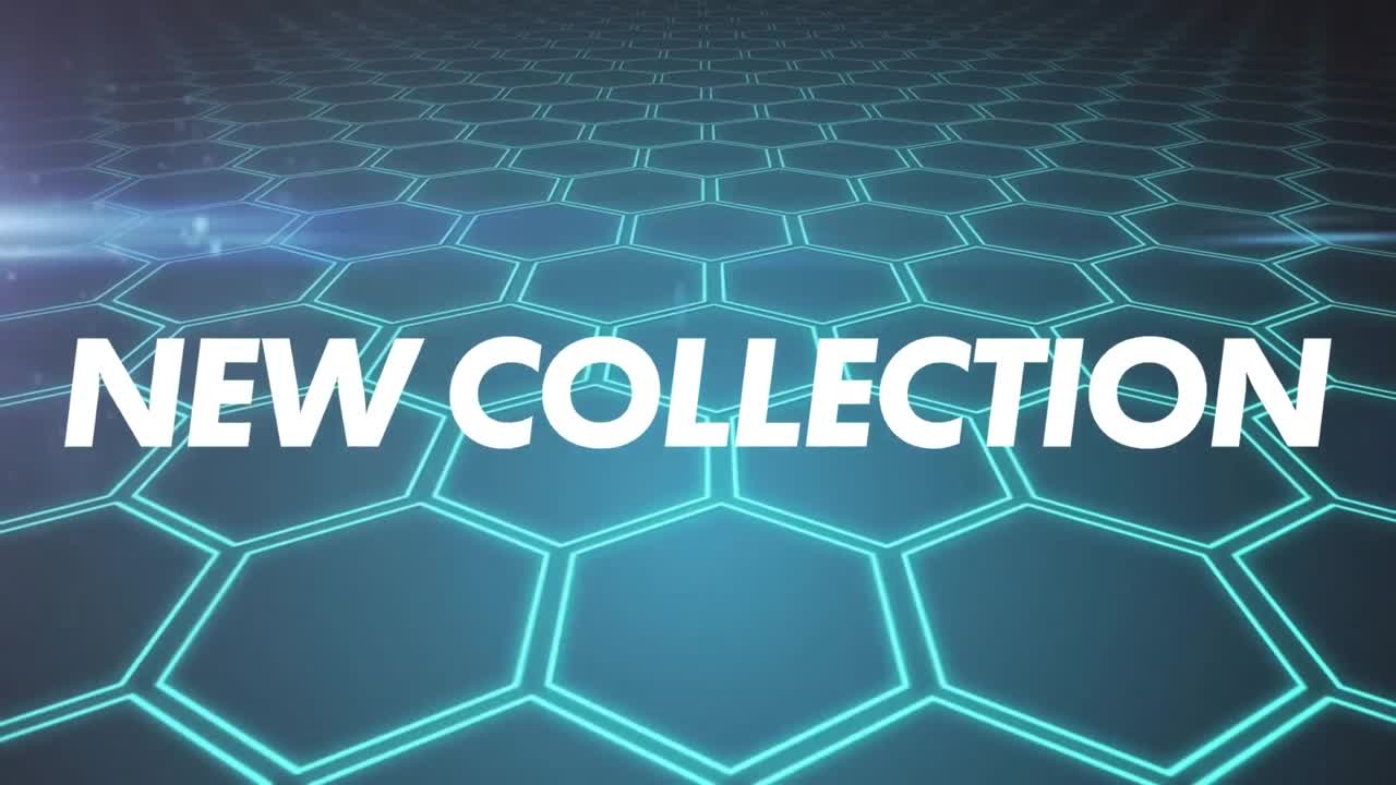 animación del texto de la nueva colección sobre formas sobre fondo azul