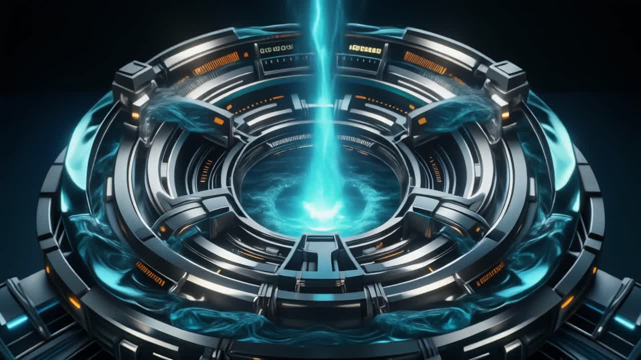 Macchina ad alta tecnologia che emette un potente raggio di energia blu