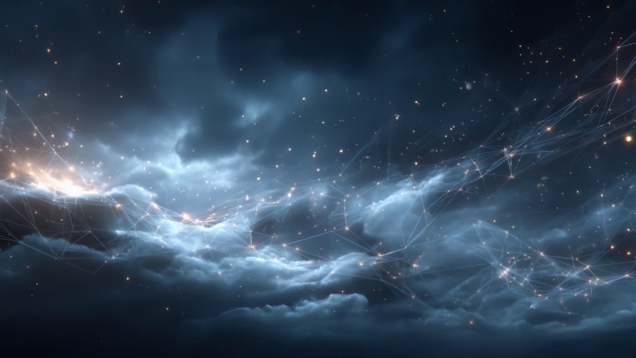 Celestial Wonders: A Breathtaking View of Night Sky with Twinkling Stars, Ethereal Clouds, and Illuminated Cosmic Connections in a Mystical Atmosphere