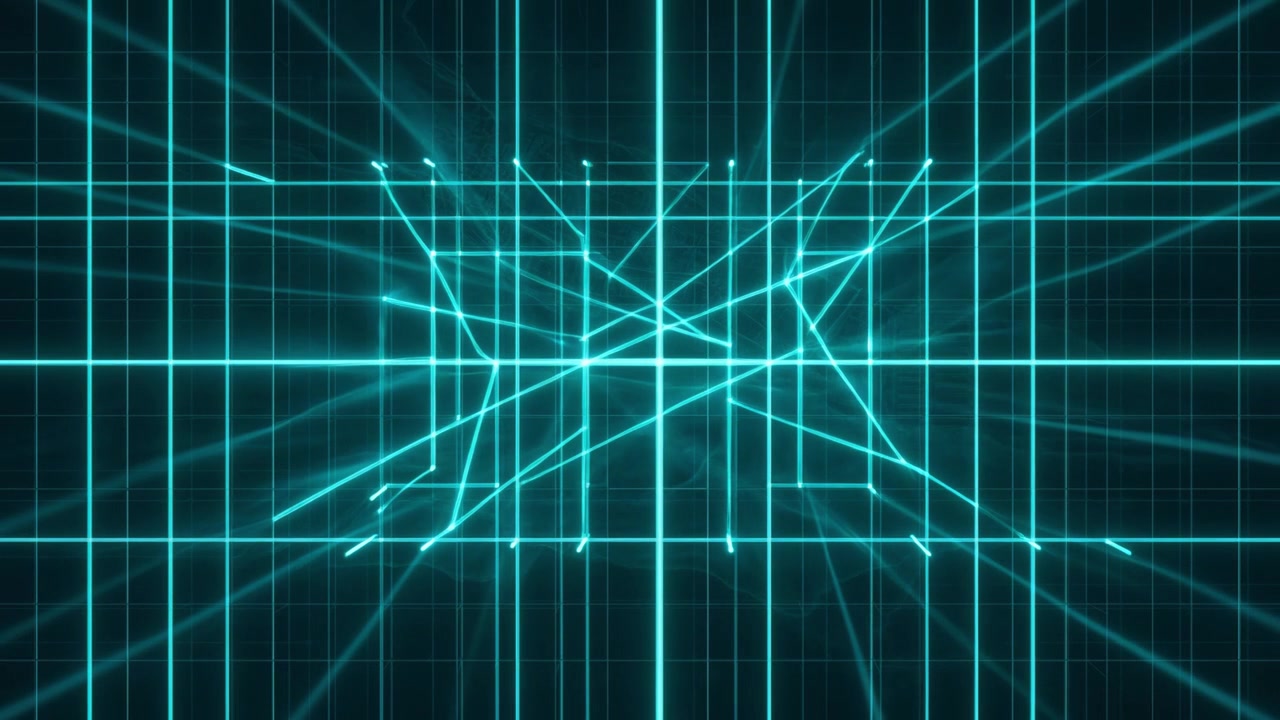 Abstract Digital Grid Expanding with Glowing Neon Lines