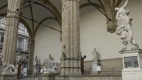 Loggia-dei-Lanzi-is-an-open-air-sculpture-gallery-of-antique-and-Renaissance-art-in-Piazza-della-Signoria,-a-monumental-square-of-Florence,-Italy