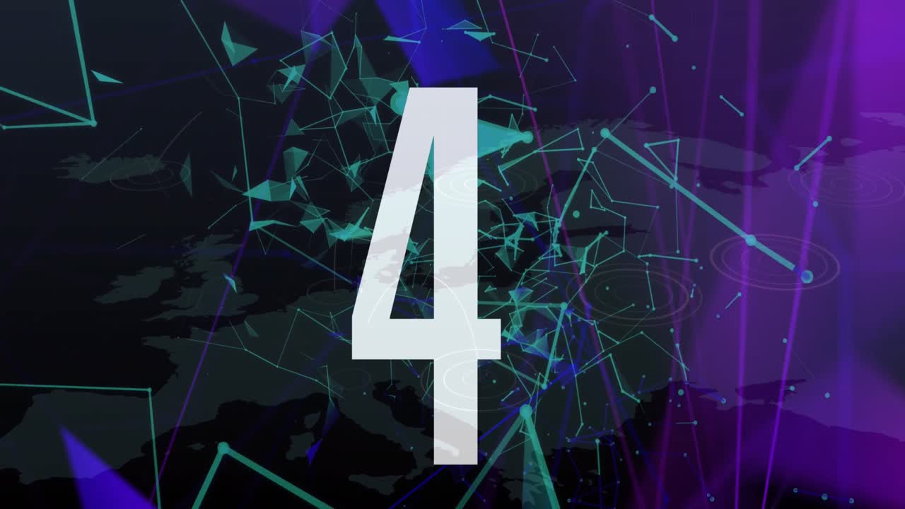 animación de la cuenta atrás sobre la red plexus contra el mapa del mundo en fondo negro