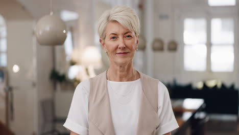 elderly woman, face and smile with arms crossed