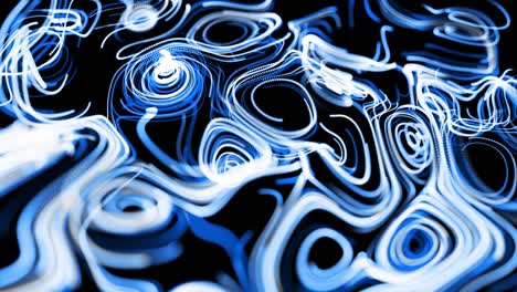 abstracto fondo en bucle 3d con líneas que forman un patrón giratorio como ruido de rizos con rayas de luz. el flujo de partículas forma líneas rizadas como senderos de brillo azul. hermosos remolinos de líneas como bg abstracto