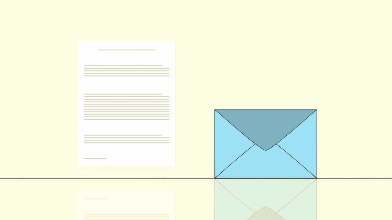 A clean, flat-style loop animation of a letter emerging from an envelope. This visual represents receiving new mail, messages, or information, including spam and junk mail. Perfect for communication