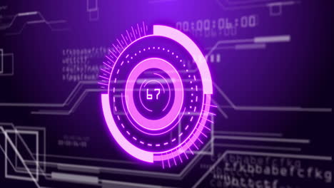 animation of scope scanning and digital data processing over purple background