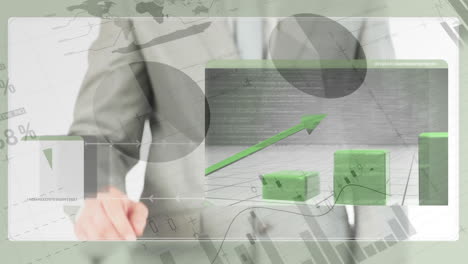 hombre de negocios deslizando en la pantalla futurista