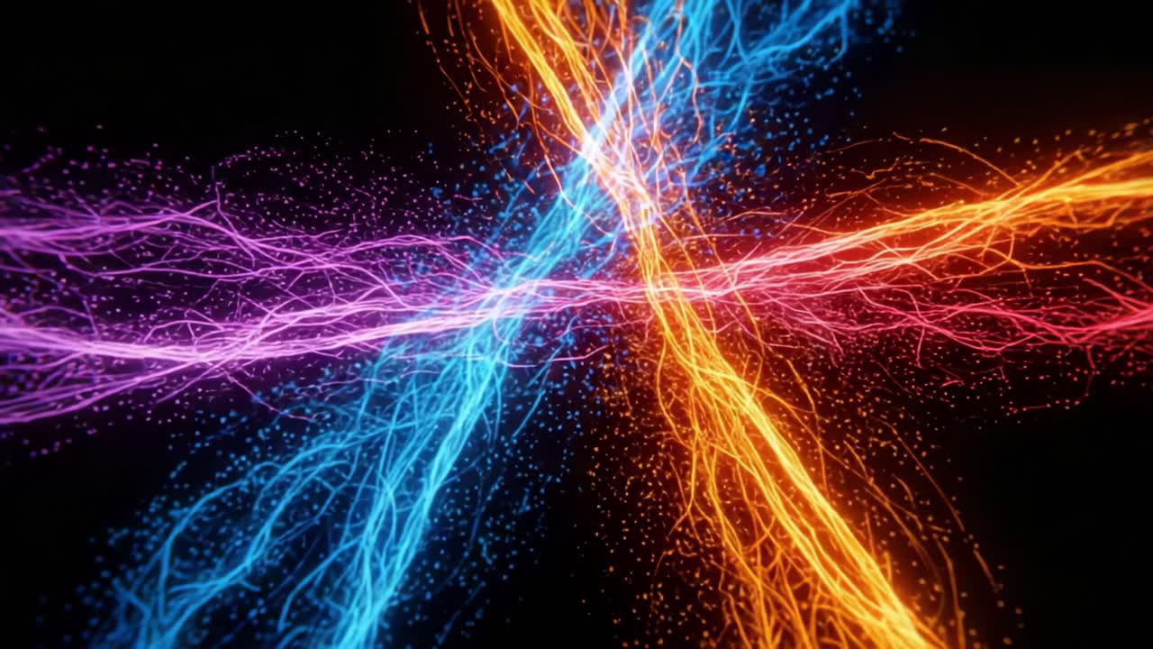 Dynamic Light Interaction: A Mesmerizing Display of Colorful Energy Waves Intertwined in a Vivid and Captivating Visual Experience