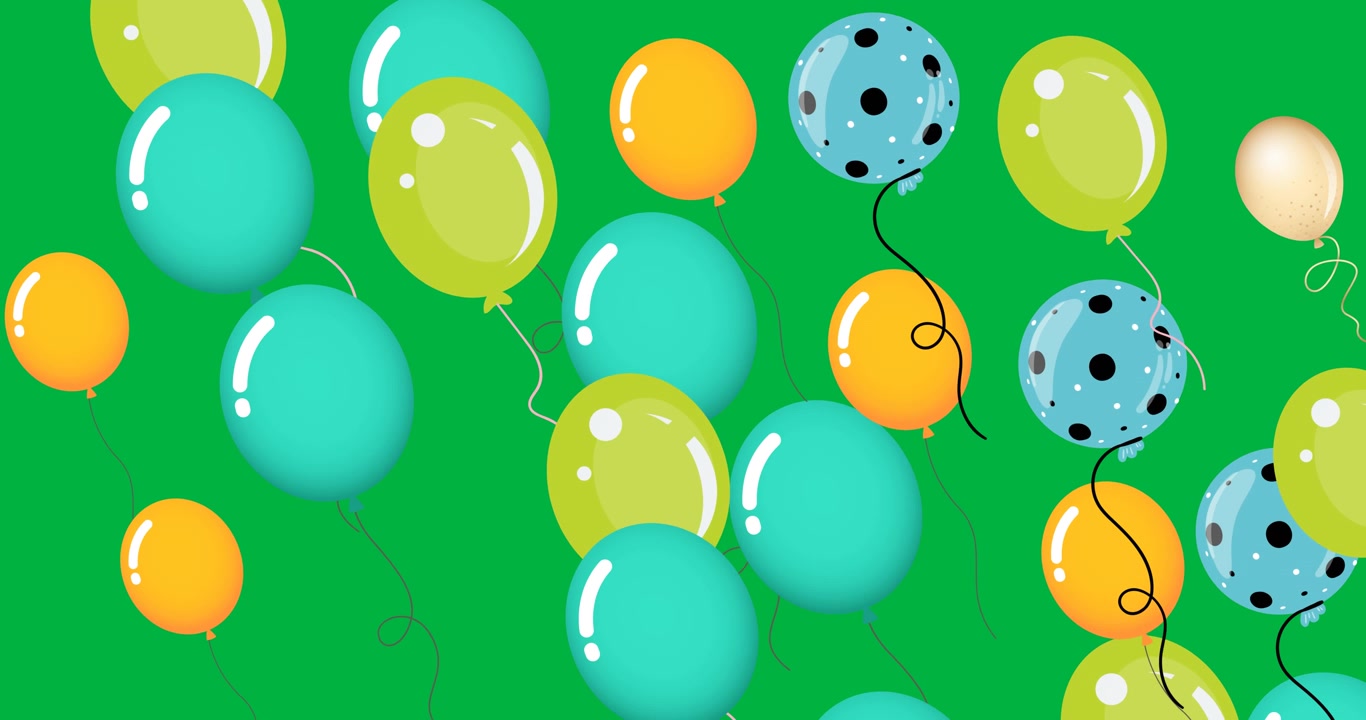 Animazione digitale di molti palloncini colorati che fluttuano su sfondo nero
