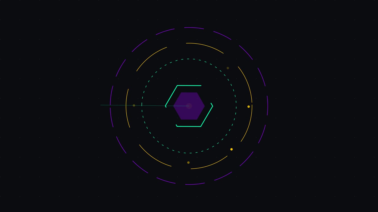 Abstract Digital Hexagon Radar Animation with Rotating Elements