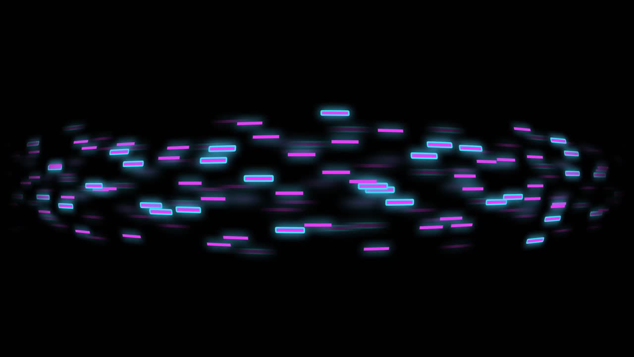 Animation of glowing light trails of data transfer over black background