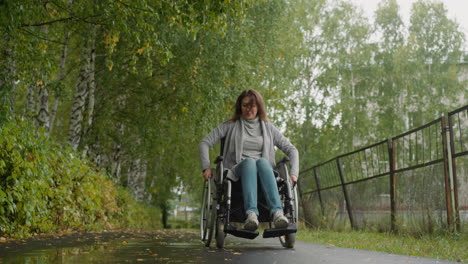 young person in wheelchair spends free time in green park