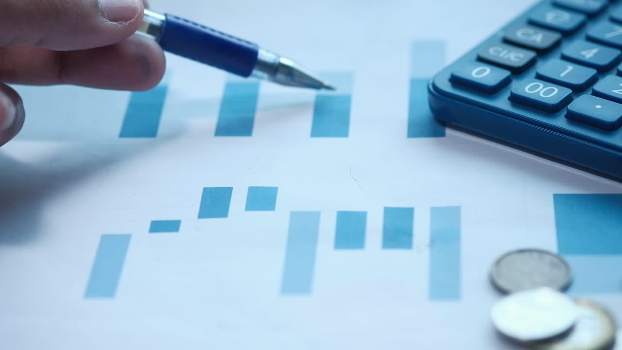 análisis de negocios con gráficos, calculadoras y monedas