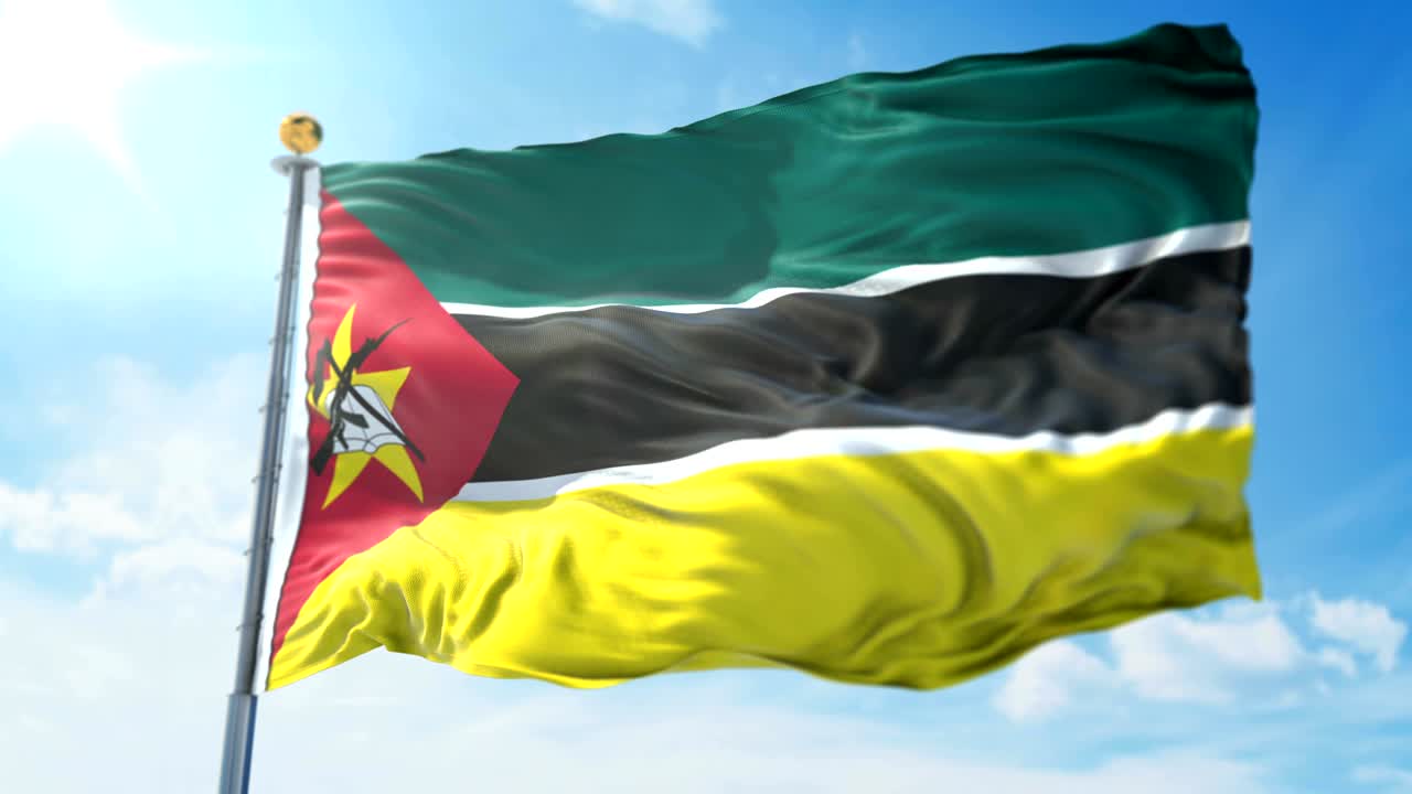 모잠비크 발의 3d 렌더링 영상 - 아름다운 섬유 천 줄이 흔들리고 있습니다.