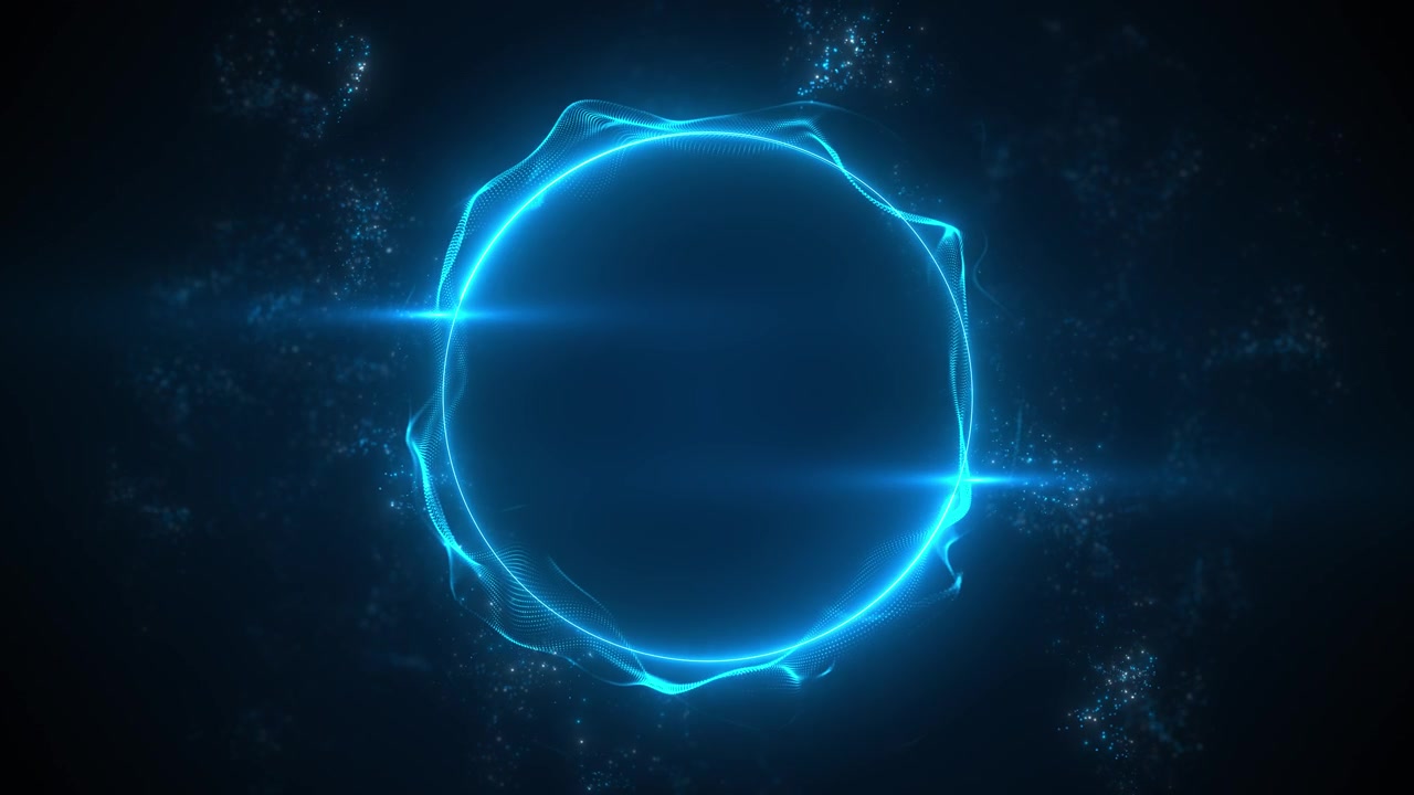 Blå glødende energisfære baggrund, cyan cirkulært lys partikelstøv, kosmisk dybde, elektrisk bølge