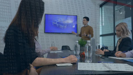 animación del procesamiento de datos financieros sobre diversas personas de negocios en la oficina