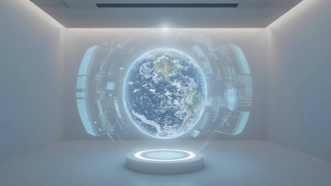Earth Hologram in Futuristic Room