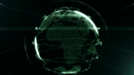 futuristic sphere of dots. globalization interface. green loops around sphere. color deprivation. croped sphere. moving blicks. 4k.