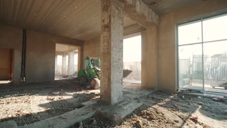 the tractor works in an unfinished building. internal construction work