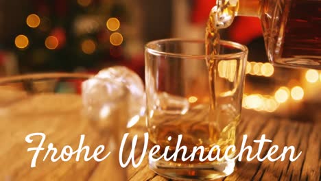 frohe weihnachten escrito sobre la bebida que se vierte