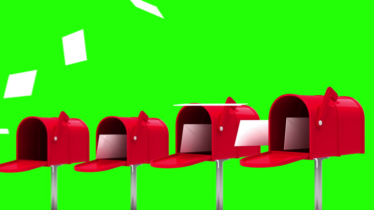 초록색 배경에 있는 우편함에서 나오는 편지