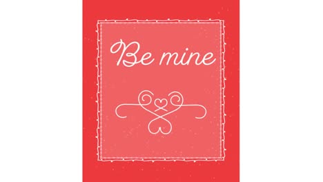 animation of be mine in white letters on red background