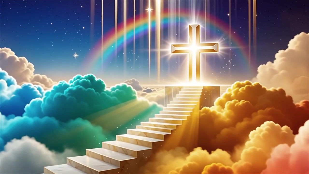 Croce Cristiana Luce Celestiale Sfondo per il Culto.