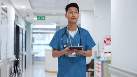 Walking,-tablet-or-doctor-in-hospital