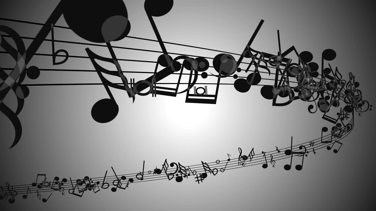 추상적인 배경과 다채로운 음악 노트