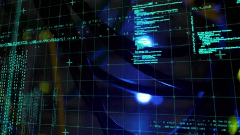 animation of data processing over close up of computer server