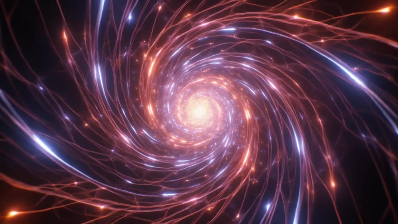 Abstract Glowing Spiral Tunnel with Orange and Blue Light Trails