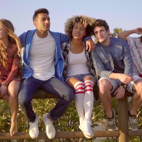 young people on wooden fence