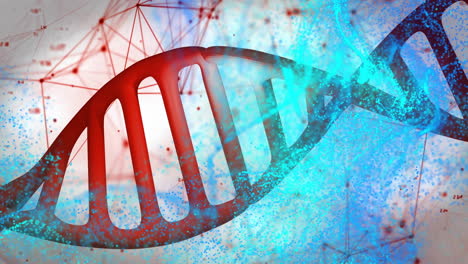 dna strand and molecular structure animation over blue and red background