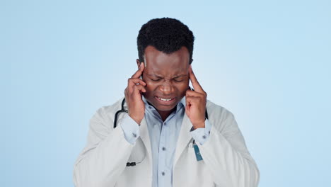 Schwarzer-Mann,-Arzt-Und-Kopfschmerzen-Im-Stress