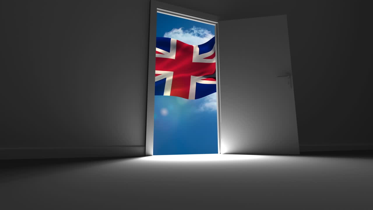 la bandera británica ondeando detrás de la puerta